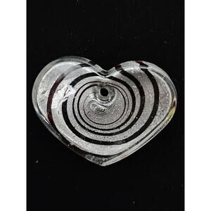Vintage Art Glass Pendant, Swirl Black and Silver, Handblown Art Glass